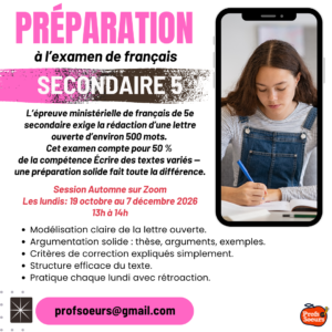 Classe de préparation à l'épreuve de français secondaire 5